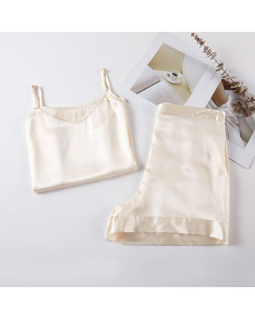 Soft Strokes Silk White Neutrals Pure Mulberry Silk Shorts High-Waisted