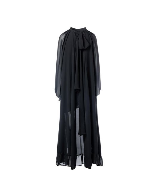 concept A trois Black Long Dress With Semi Transparent Sleeves And A Slight Train