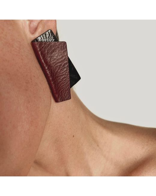 WAIWAI Red Verto Burgundy Leather Earrings