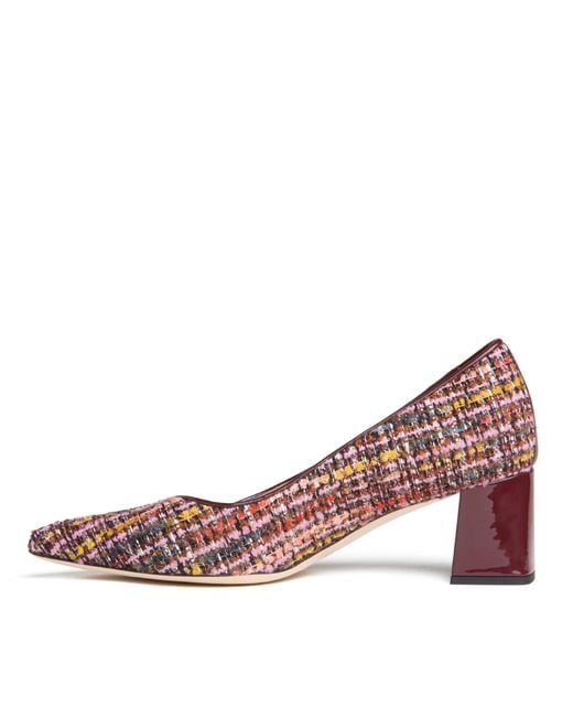 Beautiisoles by Robyn Shreiber Made in Italy Red Corina Burgundy Leather Block Heel Pump With Linen For Day & Night Wear