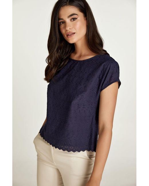 Conquista Blue Sleeveless Embroidered Top