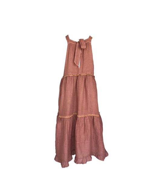 Haris Cotton Pink Lace Incert Linen Gauze Strapped Maxi Dress Blush