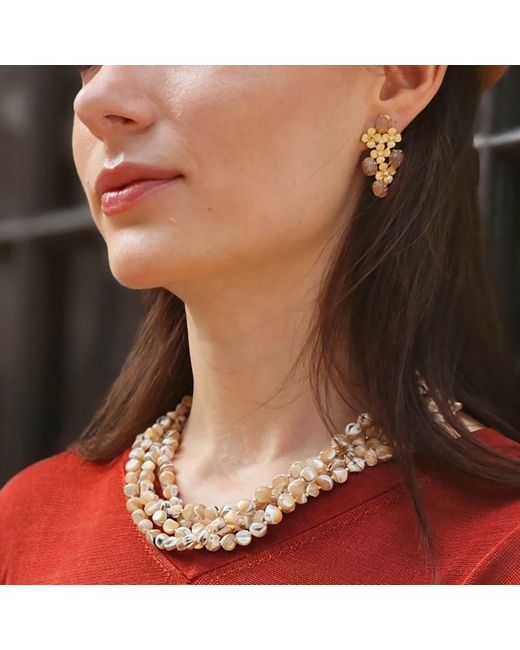 Farra Metallic Flower Agate Statement Earrings