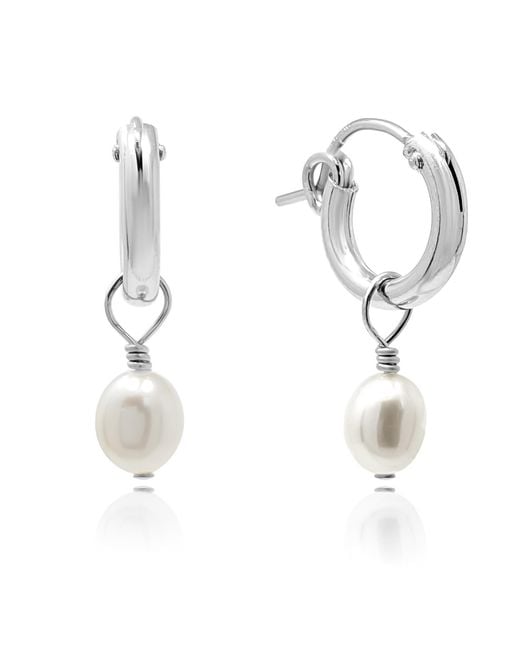 Kiri & Belle White Small Baroque Pearl Sterling Huggie Hoop Earrings