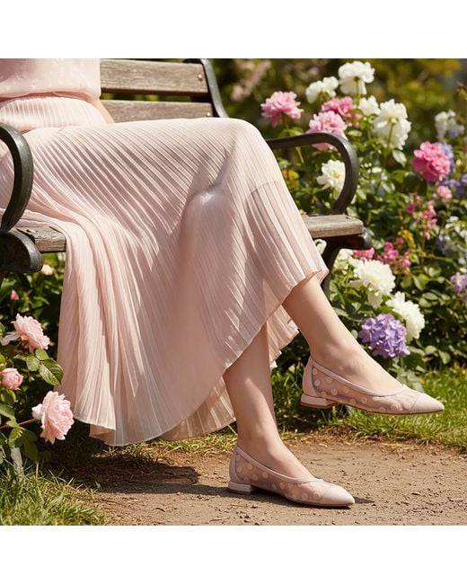 Beautiisoles by Robyn Shreiber Made in Italy Pink Blake Baby Polka Dots Flat Comfortable Mesh For Dressy Work & Elegant Evening Wedding Ballerina