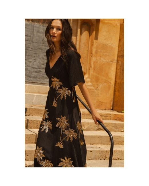 Traffic People Black Palms Of Sequin Blythe Midi Dress