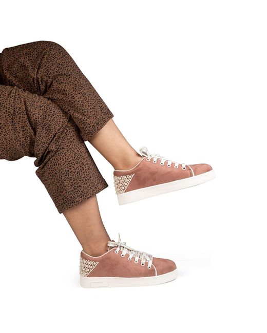 Rettrose Pink Elena Luxury Desert Storm Suede Handmade Embellished Tennis Shoe