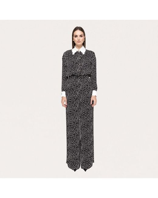 Nissa Black Printed Polka-Dots Viscose Shirt