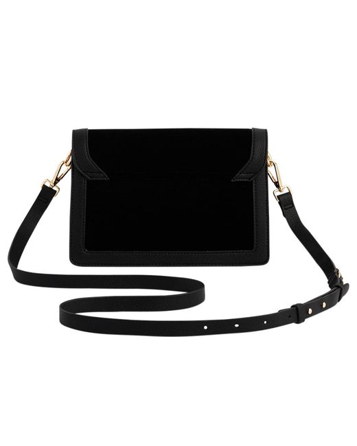 Fable England Black Botanical Velvet Embroidered Foldover Bag