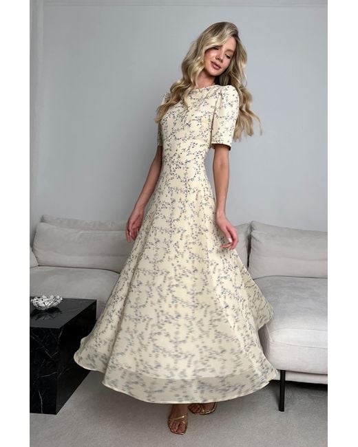 POST MERIDIEM Natural Light- Short Sleeve Floral Midi Dress
