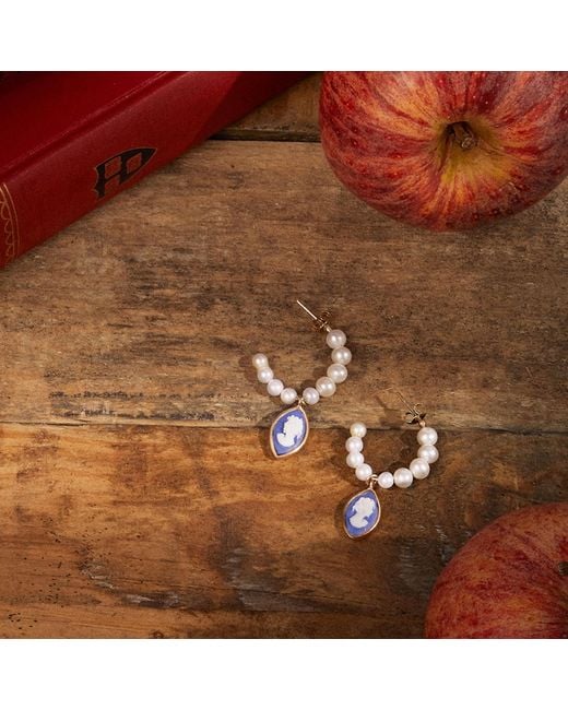 Vintouch Italy April Gold-plated Pearl And Blue Cameo Hoop Earrings