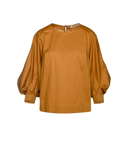 Conquista Orange Mustard Top With Bishop Sleeves In Sustainable Fabric.