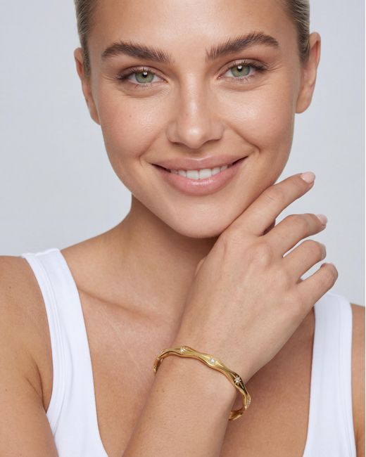 Elk & Bloom White Chunky Wave Solitaire 14K Bangle