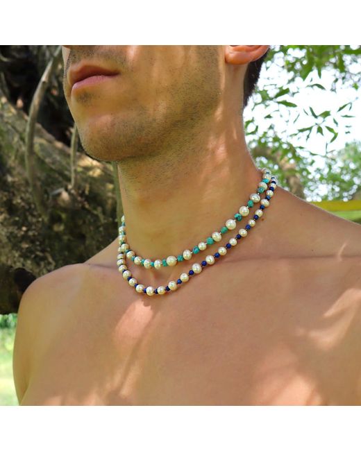 Mineralgems•Studio Blue Lapis Lazuli And Pearl Necklace for men