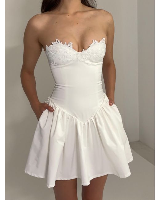 Miss Circle New York White Sacha Lace Drop Waist Corset Puffy Mini Dress