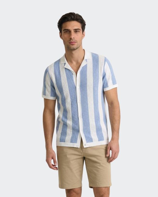 Vustra Blue Ocean Breeze Stripe Flatknit Camp Shirt for men