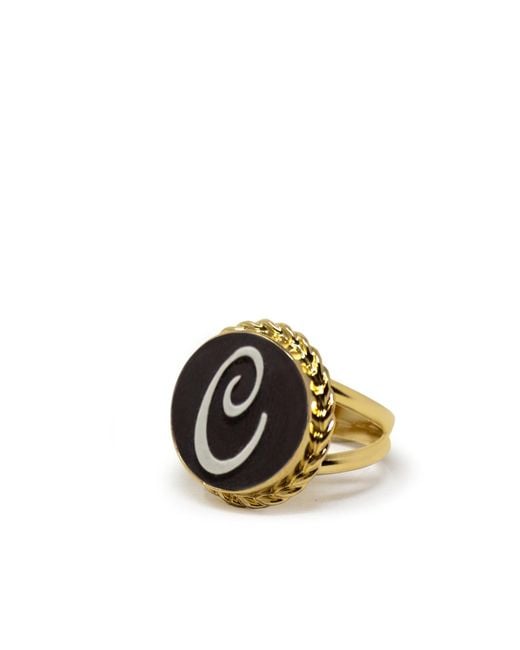 Vintouch Italy Metallic Gold Vermeil Black Cameo Ring Initial C