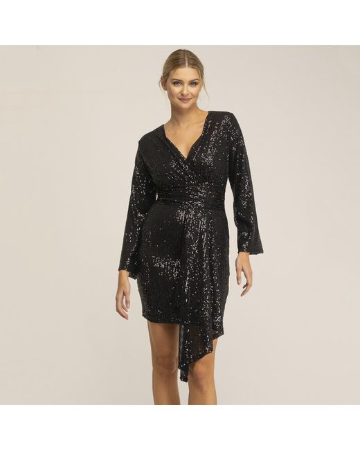 Tantra Spain Sl Black Sequined Dress With V-Neckline And Draped Waistline