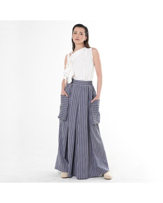 Metamorph Blue Maxi Striped Denim Skirt
