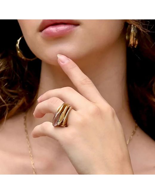 Rare Matters Jewelry Metallic Organic Strawberry Quartz Sparkle Stack Set Of Four Rings