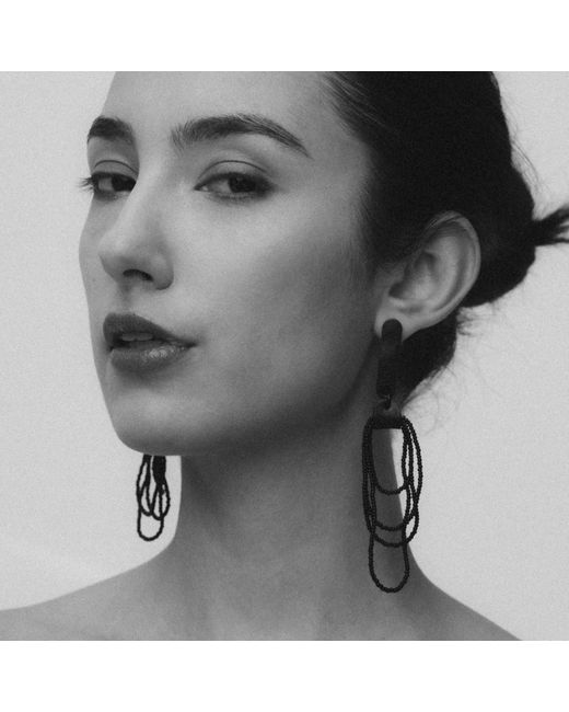 WAIWAI Black Beaded Dangle Leather Earrings