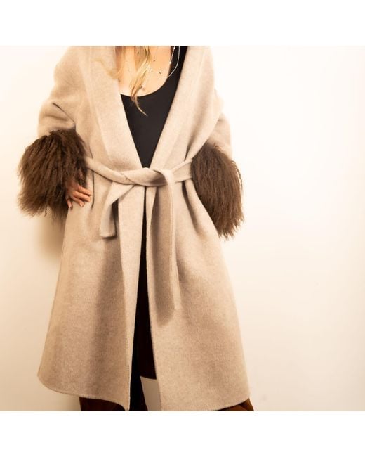 Shaded the Label Natural Neutrals The Perran Camel Wool & Mongolian Shearling Coat