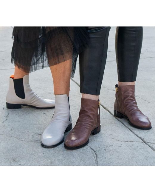 Beautiisoles by Robyn Shreiber Made in Italy White Neutrals Reba Off- Leather Flat Chelsea Ankle Bootie