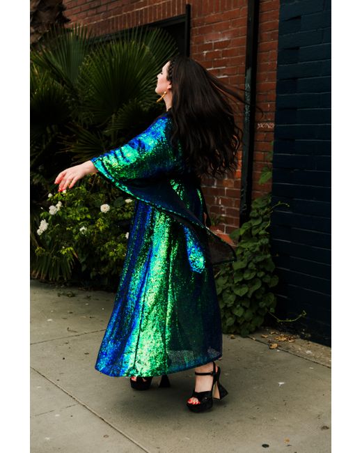 Byvinnik Green Bohémienne Sequin Kimono Robe