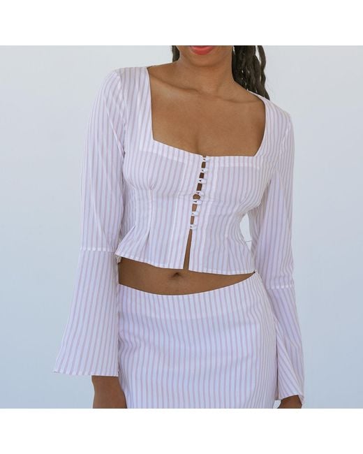 NUAJE NUAJE White Lea Square Neck Flared Sleeve Top