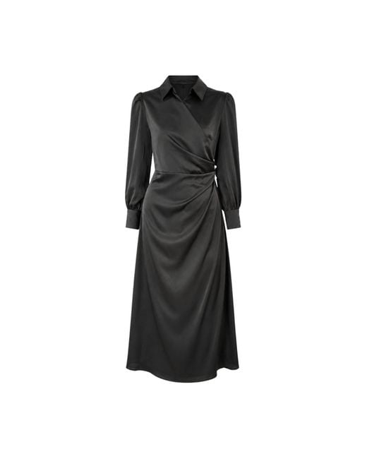 John Abgin Black Satin Pearl Detail Maxi Dress
