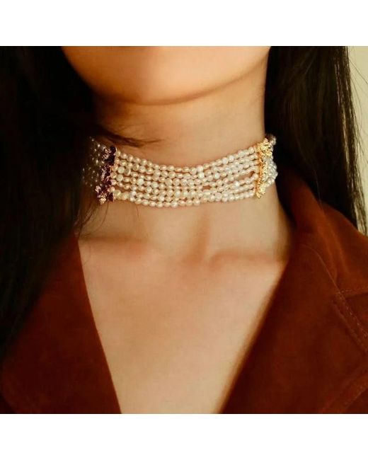 Angel Barocco Metallic Beaded Multi-Strand Shell Pearl Choker Necklace
