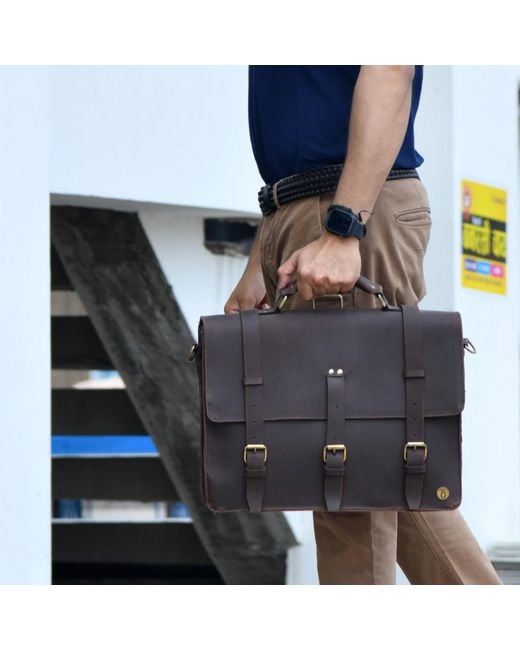Dötch Leather Black Lakshan Leather Messenger Laptop Bag for men