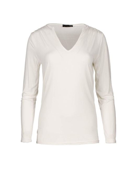 Conquista White Neutrals Cream Jersey V Neck Top