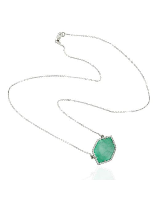 Artisan White Gold Natural Diamond Emerald Chain Necklace Handmade Jewelry