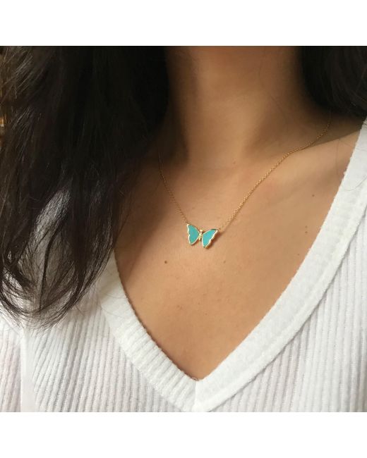 KAMARIA Blue Butterfly Necklace With Bezel