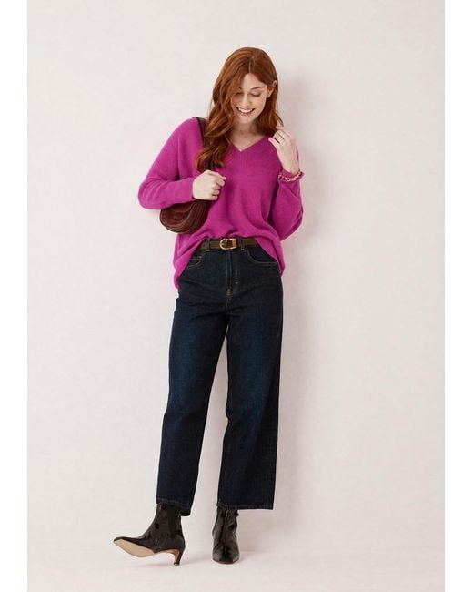 Loop Cashmere Pink Relaxed Lofty V Neck Sweater
