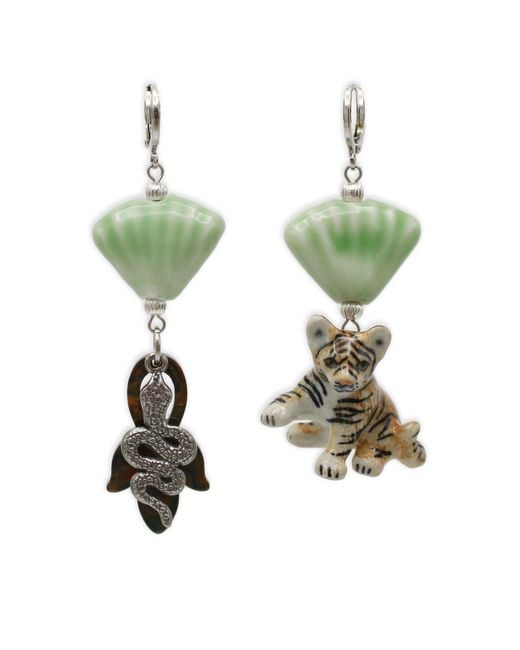 Midnight Foxes Studio Green Baby Tiger & Snake Silver Earrings