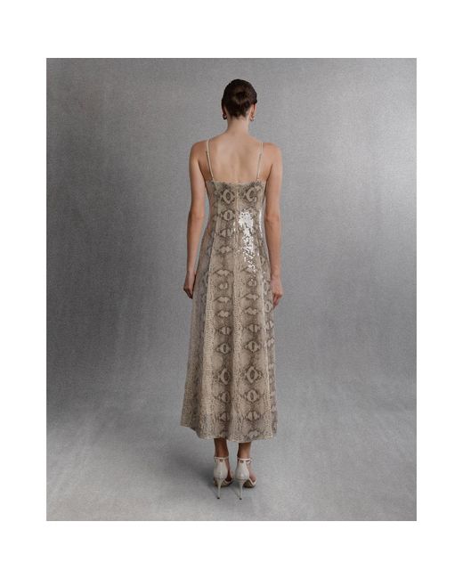 Aisl Natural Snakeskin Sequin Slip Dress