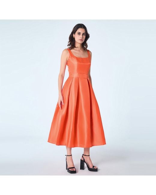 Smart and Joy Orange Taffeta Fit-And-Flare Cocktail Dress
