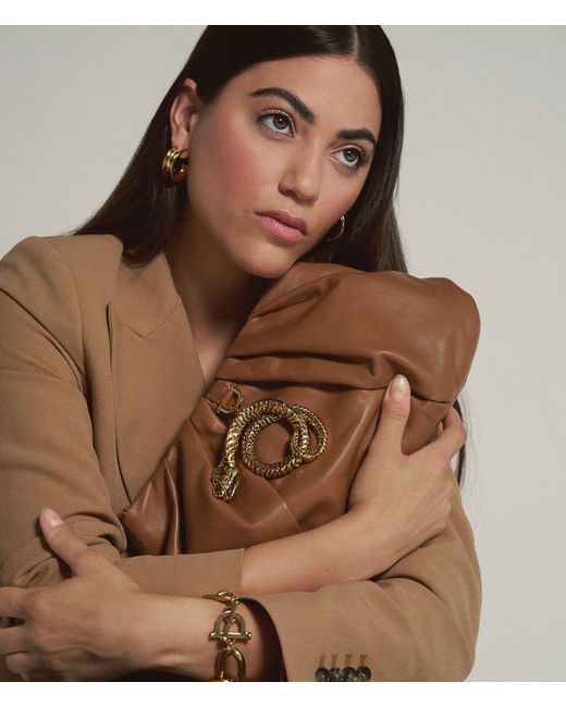 Lovard Brown Large Leather Croissant- With Gold