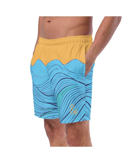 Anchor and Crew Blue Deep Waves Pattern Recycled Fabric Swim Shorts for men