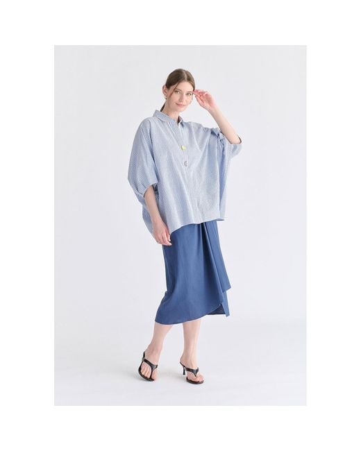 Paisie Blue Metallic Button Details Oversized Blouse