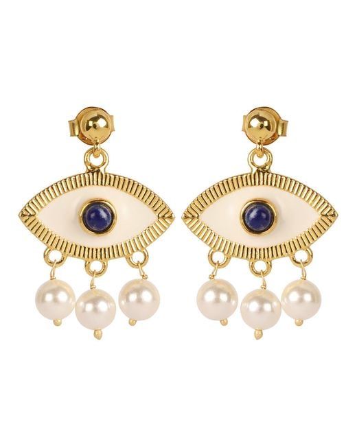 Lila Rasa Metallic Pearl Evil Eye Earrings