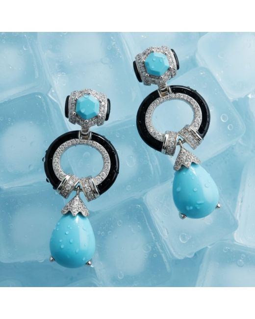 Latelita London Blue Clara Bow & Enamel Drop Earrings