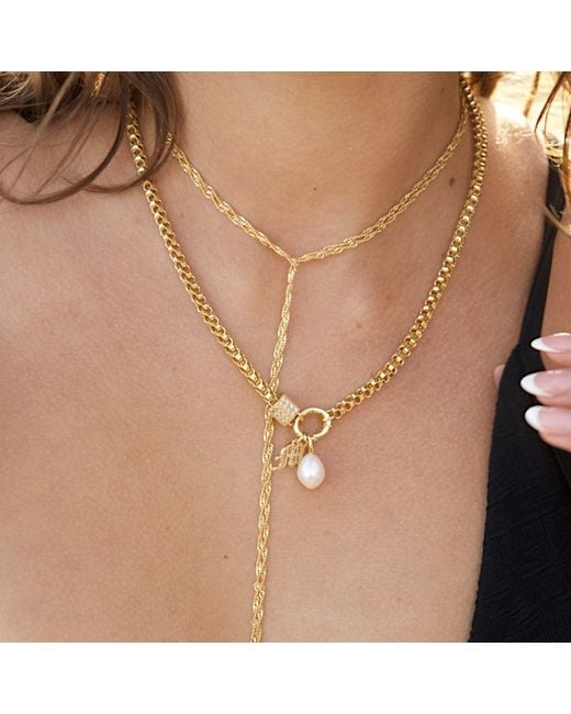 Alexie of Athens Metallic Fira Rose Quartz & Averturine Stone Tie Lariat