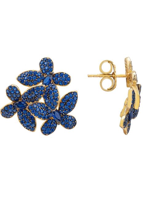 Latelita London Flowers Large Stud Earrings Sapphire Blue Gold