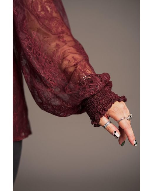 Little Lies Red Rhiannon Burgundy Lace Smock Top