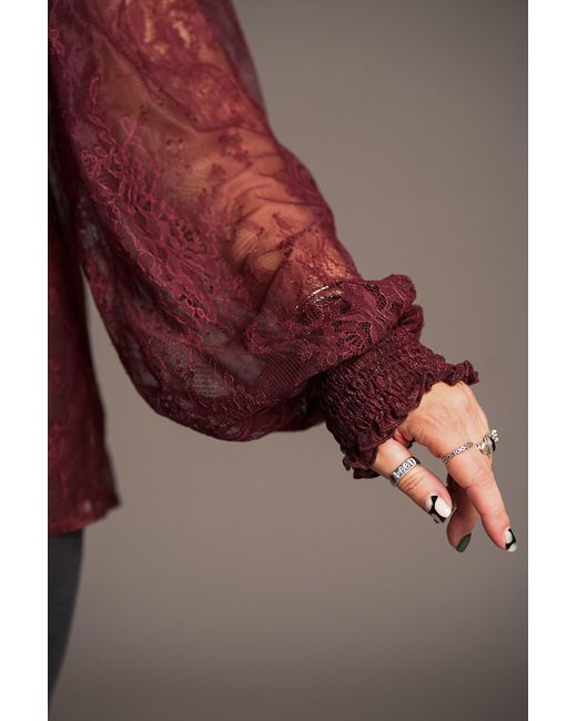 Little Lies Red Rhiannon Burgundy Lace Smock Top