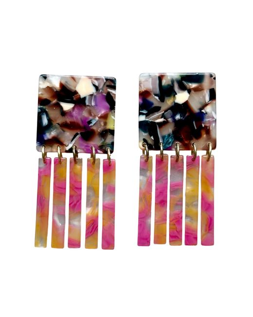 CLOSET REHAB Multicolor Square Fringe Earrings