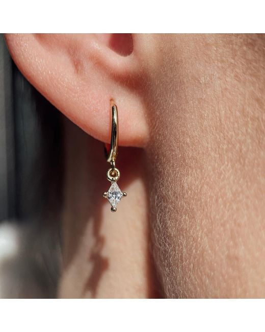Harfi Metallic Delicate Dangle Diamond April Birthstone Hoop Earrings